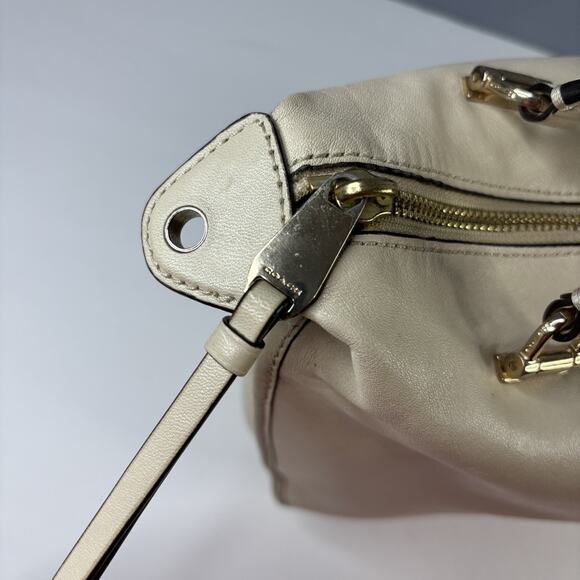 COACH SMYTHE SATCHEL 32405 Natural Beige Leather Handbag Bag 2 Handles - Picture 8 of 16